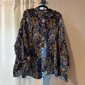 Free People Floral Print Blouse - Navy and Yellow